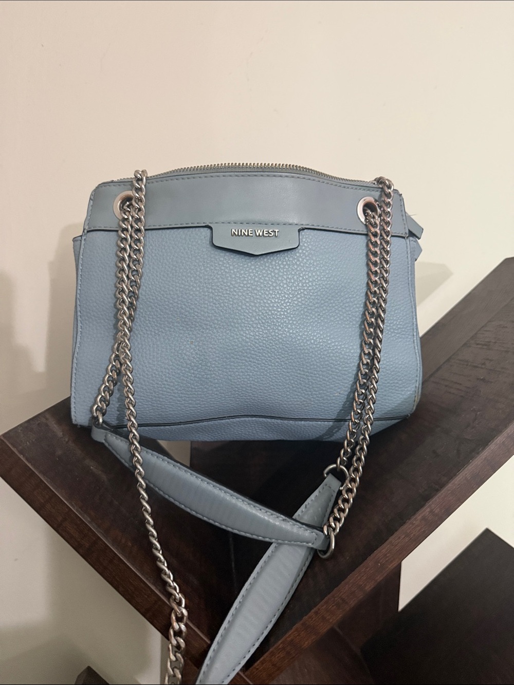 Nine West Powder Blue Pebbled Chain-Handle Crossbody